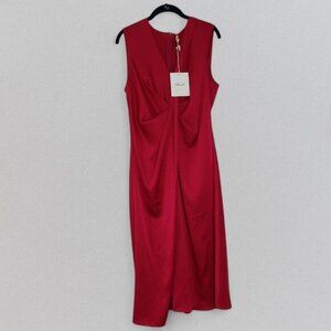 Diane Von Furstenberg Katrita Dress Womens 12 Magenta Satin Midi Sleeveless Slip